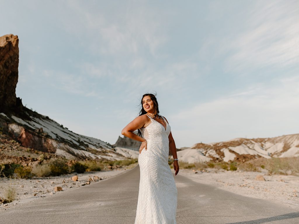 Portrait of Bride out on desert road
