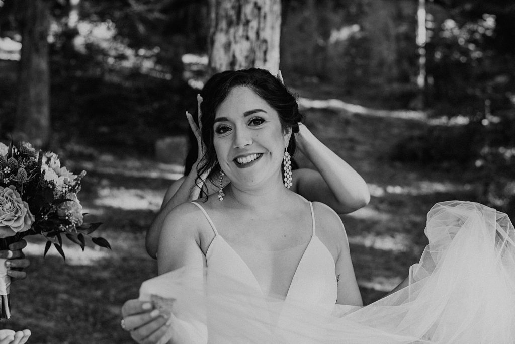 B&W Portrait of Bride in the forest