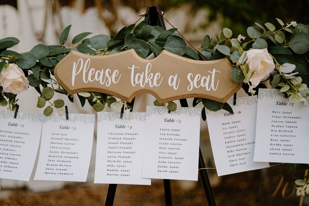 Detail shot of seating chart for Reception
