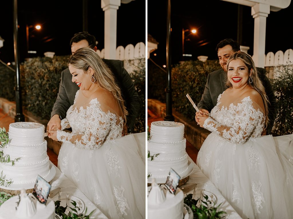 Bride and Groom cutting cake together