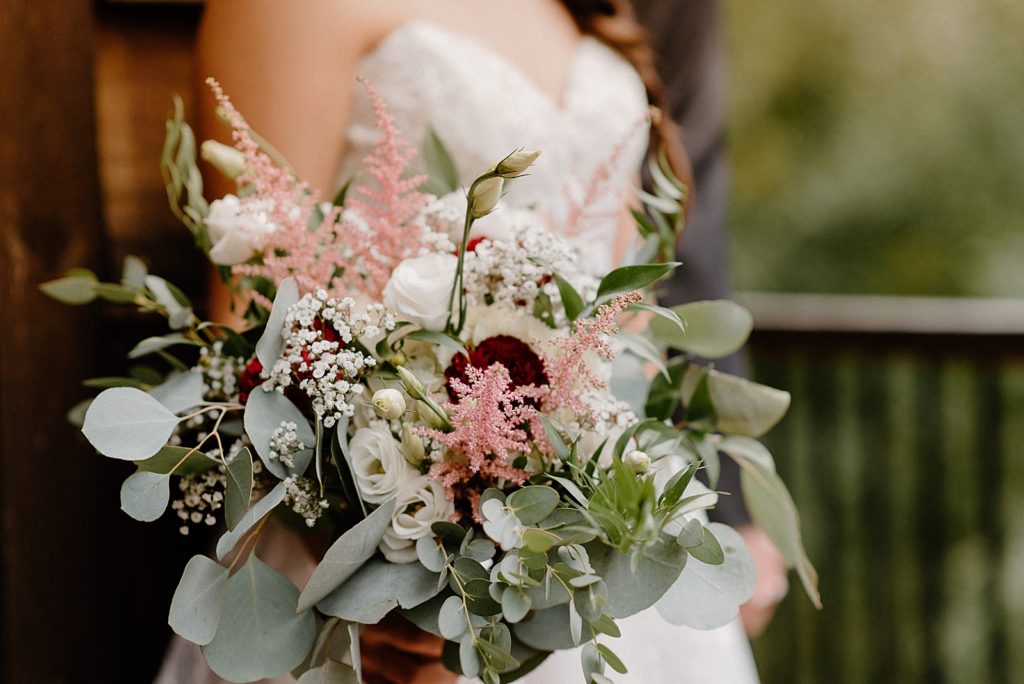 Closeup of Bride holding bouquet