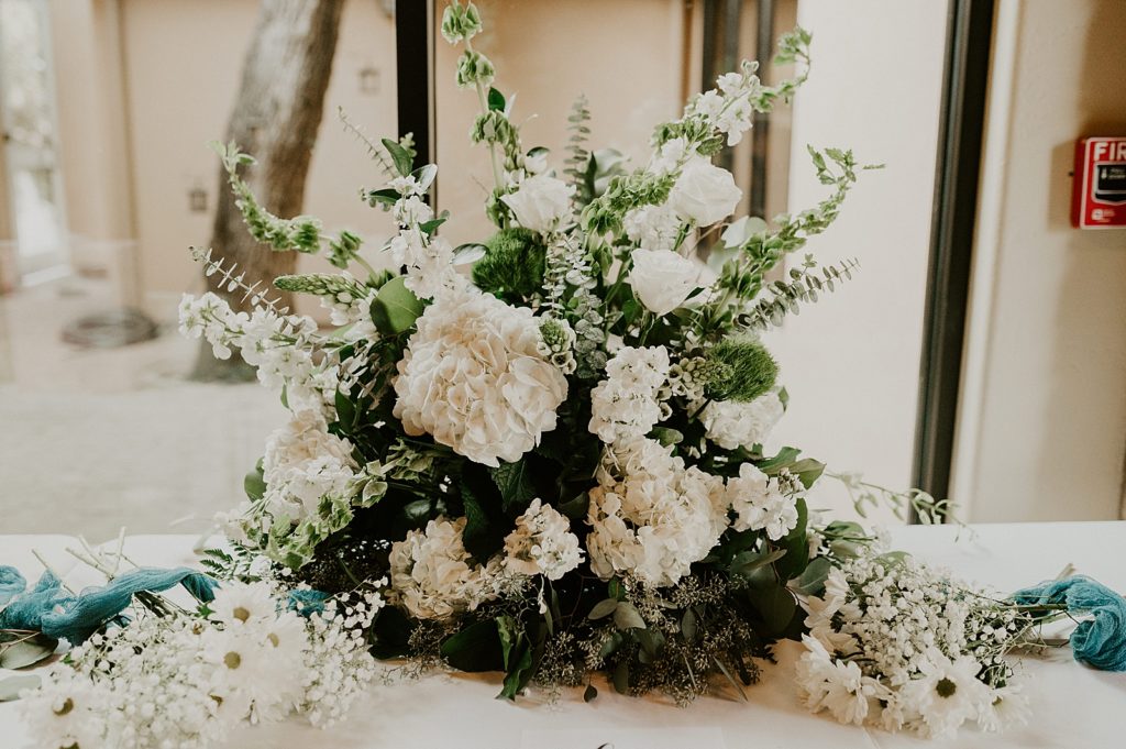 Detail shot of grand white floral centerpiece