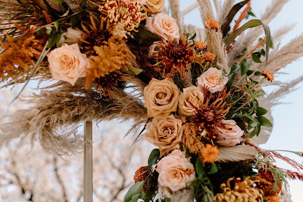 Closeup of Ceremony Floral decor for alter